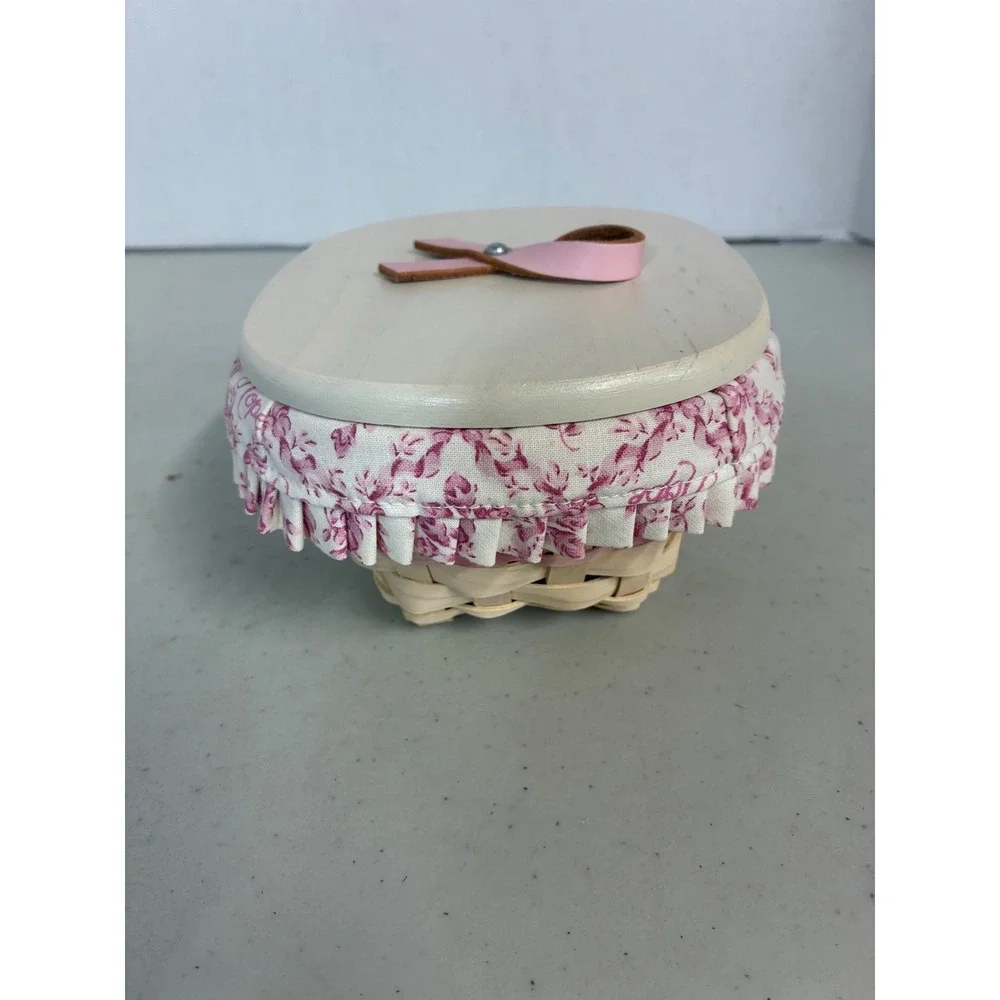 Longaberger Horizon of Hope Basket‎ Whitewash Wood Lid Pink Floral Liner